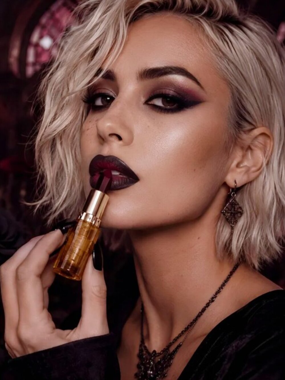 A Gothic Universe Dual Tone Matte Pearl Red Black Bold Lipstick Waterproof NWT - Picture 3 of 12